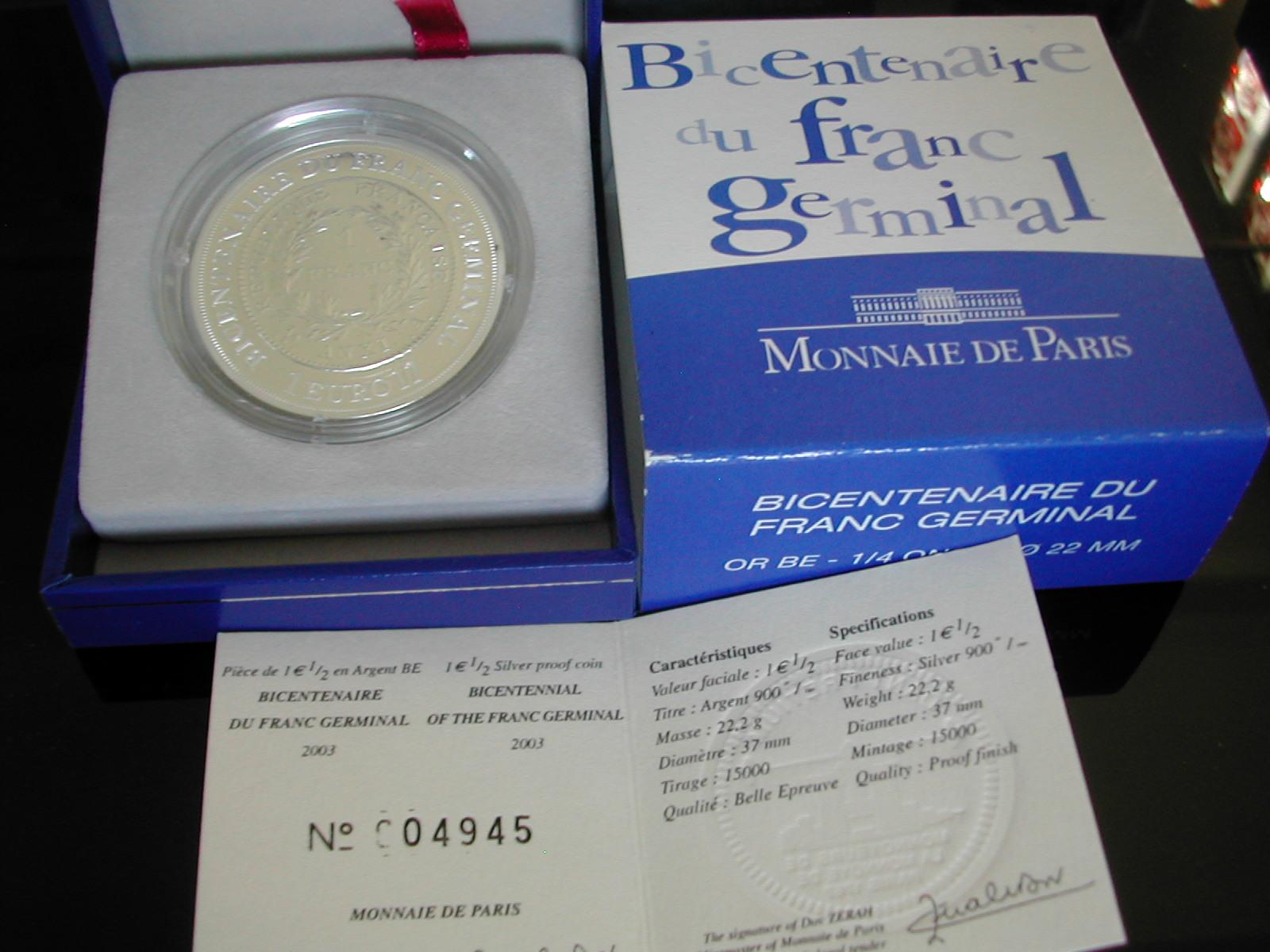 1 5 france 2003 bicentenaire du franc germinal a